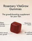 Rosemary hair oil company, vitagrow gummies, strawberry flavour, UK, hair growth, vegan, biotin, pumpkin seed extract, black seed extract, halal, AnaGain, pea sprout extract, thick hair, volume, vitamins, sugar free, biotin