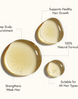 Rosemary Hair Oil Co. bottle on a stone platform with a neutral background. Rosemary hair oil, castor oil, camellia oil, apricot oil, hair growth, healthier, fuller-looking hair, stimulate, regrowth, hair thinning, natural, 100ml, benefits