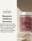 Rosemary hair oil company, vitagrow gummies, strawberry flavour, UK, hair growth, vegan, biotin, pumpkin seed extract, black seed extract, halal, AnaGain, pea sprout extract, thick hair, volume, vitamins, sugar free
