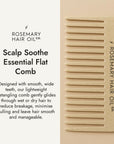 Beige comb with 'Rosemary Hair Oil Co.' branding on a beige background, wide tooth flat comb