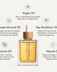 Rosemary hair oil bottle with dropper on a stone surface with natural light. Rosemary hair oil, argan, almond, bond, boost, hair growth, coconut oil, healthier, fuller-looking hair, stimulate, regrowth, hair thinning, natural, 100ml, ingredients