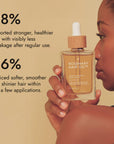 Rosemary hair oil bottle with dropper on a stone surface with natural light. Rosemary hair oil, argan, almond, bond, boost, hair growth, coconut oil, healthier, fuller-looking hair, stimulate, regrowth, hair thinning, natural, 100ml, 