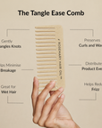 Wooden comb with text on a beige background, Beige comb with 'Rosemary Hair Oil Co.' branding on a beige background, wide tooth flat comb, 