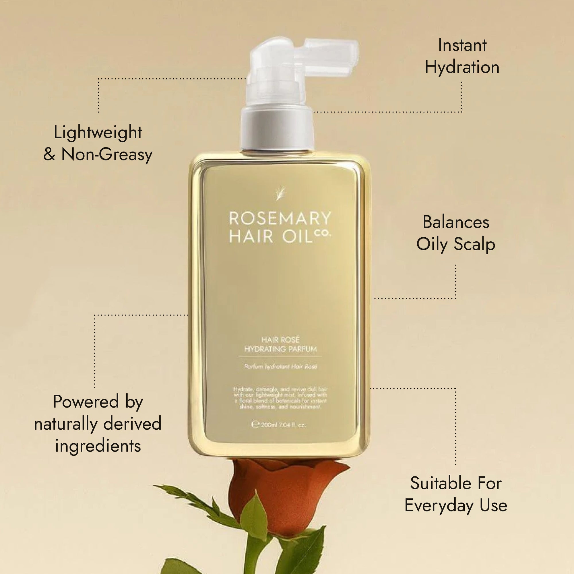 Hair Rosé Hydrating Parfum Mist. Rosemary hair oil, hair rose, hydrating parfum, fragrance, rosewater, jojoba oil, nourishing, natural, protect, healthy hair, growth, hair growth, 200ml, benefits