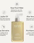 Hair Rosé Hydrating Parfum Mist. Rosemary hair oil, hair rose, hydrating parfum, fragrance, rosewater, jojoba oil, nourishing, natural, protect, healthy hair, growth, hair growth, 200ml, ingredients