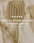 Beige hairbrush with 'Rosemary Hair Oil Co.' branding on a beige background, detangle brush, tangle teaser, flexi brush, review, 5 star