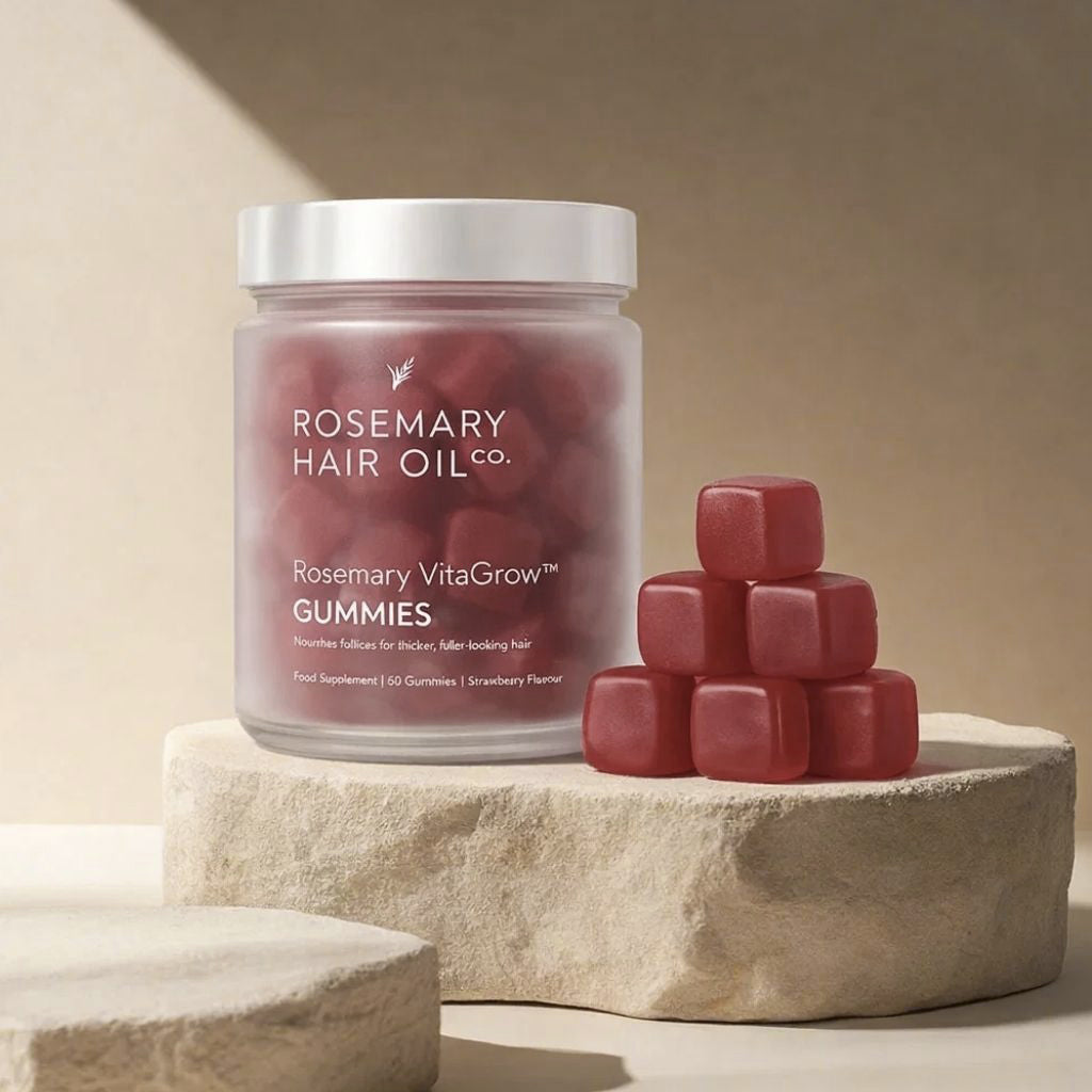 Rosemary hair oil company, vitagrow gummies, strawberry flavour, UK, hair growth