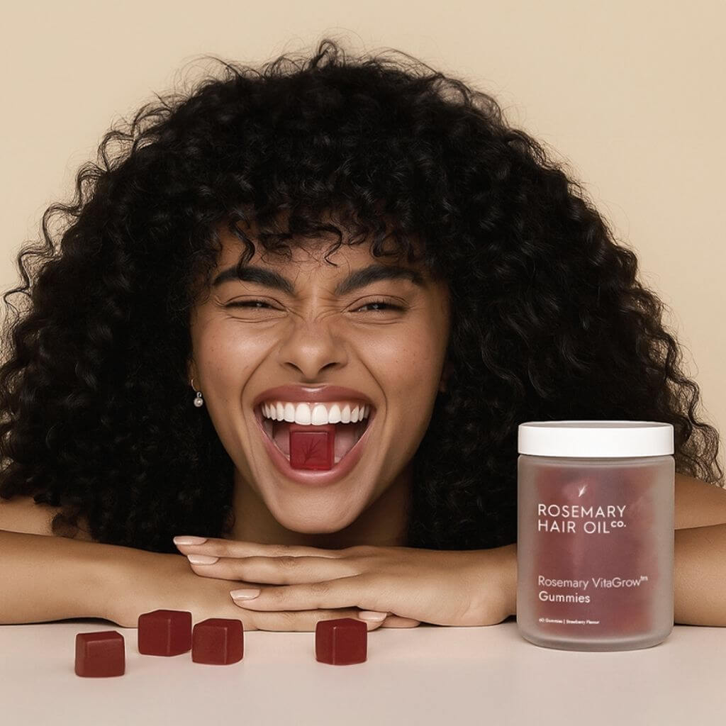 Rosemary hair oil company, vitagrow gummies, strawberry flavour, UK, hair growth